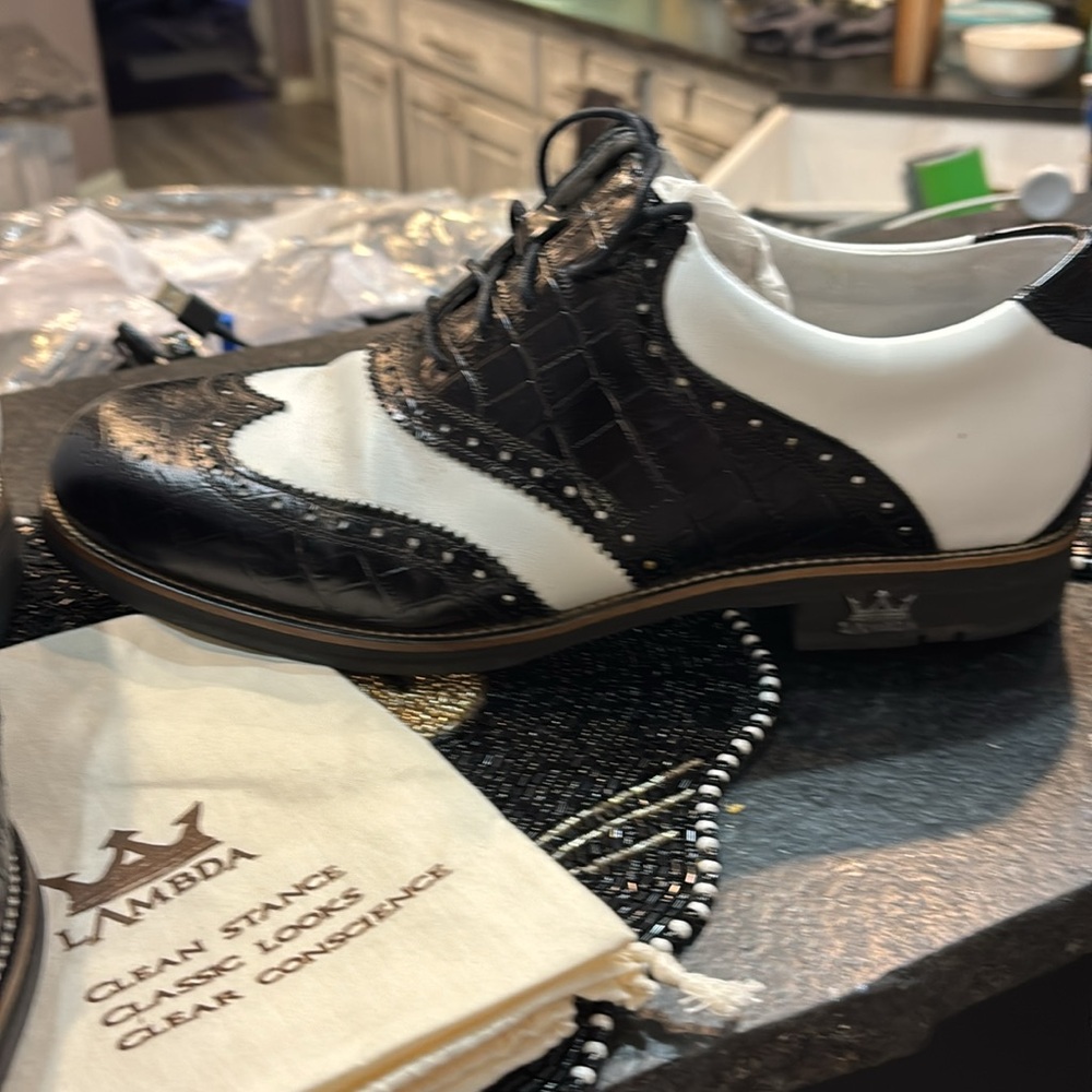 Lambda Black & White Croc Textured Genuine Leathe… - image 5